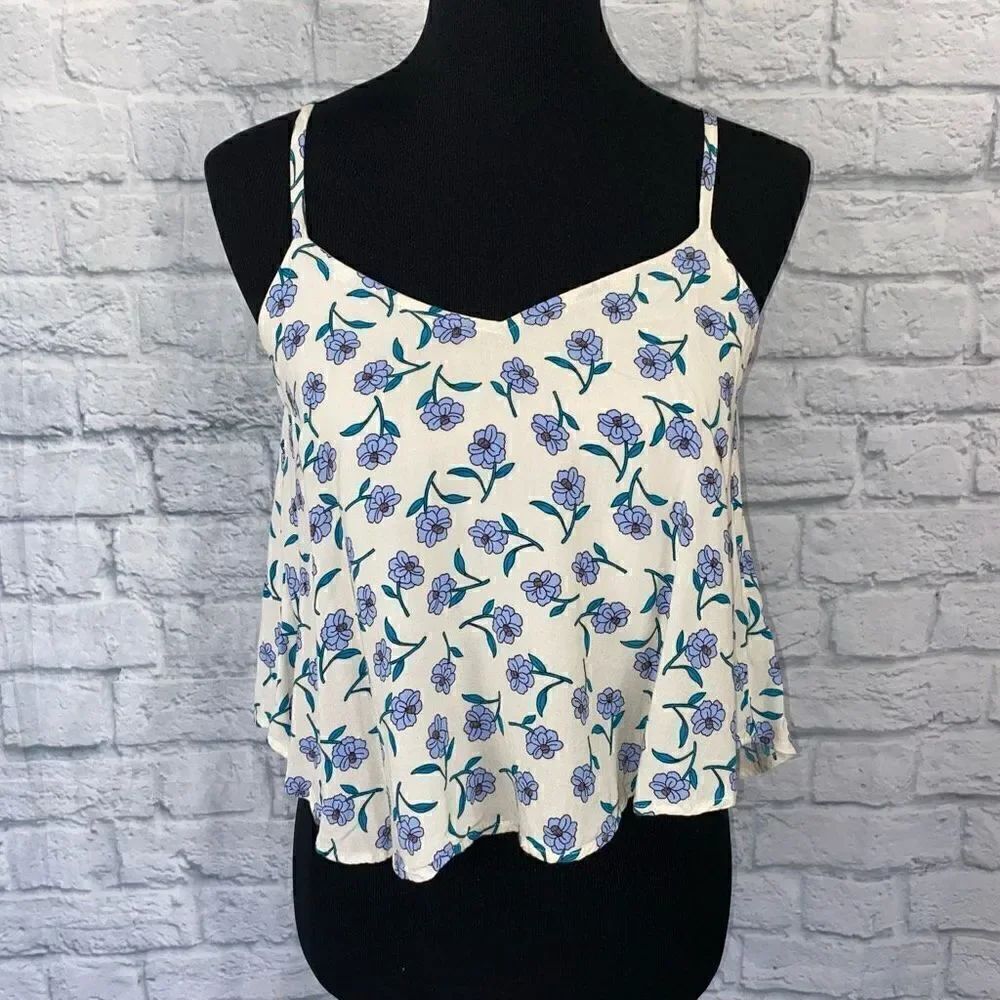 Mine floral print adjustable strap elastic fit lined cropped tank sz S